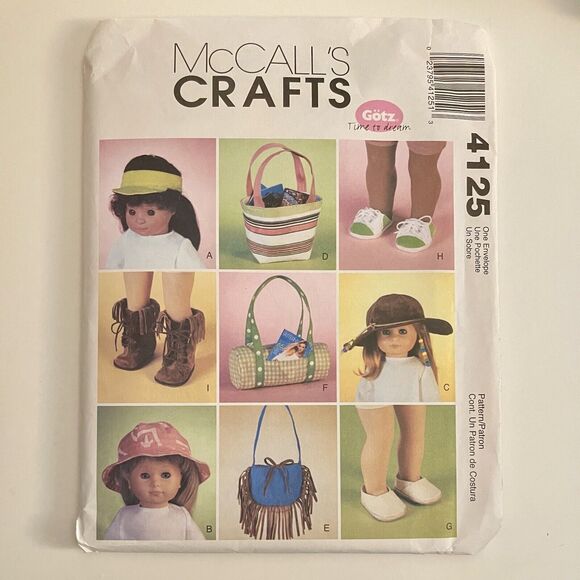 McCall 4125 Sewing Pattern 18 in doll Accessories Shoes Visor Hat Boots Bags FF - Picture 1 of 4